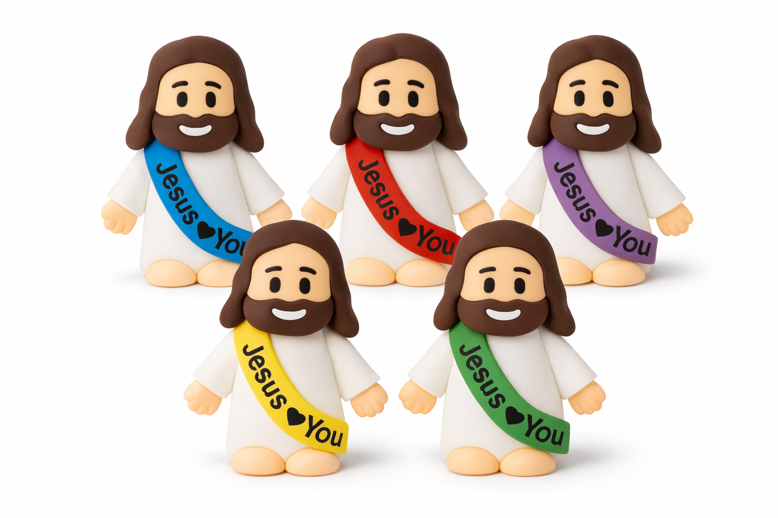 Mini Jesus Figurines – “Jesus Loves You” Pocket Gifts (5 Colors Set)